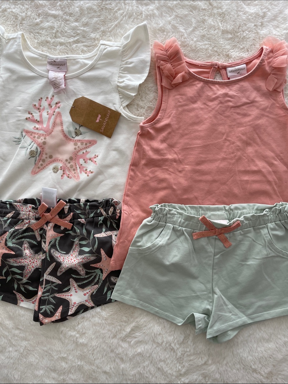 SALE! NWT Savannah Girls White & Coral Starfish Summer 4-Pc Mix & Match Set 4T